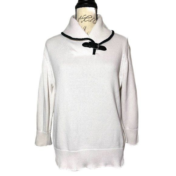 Chaps Sweaters - XL Chaps Ralph Lauren Knit Shawl Collar Buckle 3/4 Sleeve Pullover Sweater White